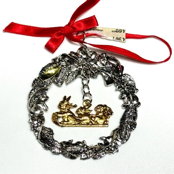 ARTHUR COURT Christmas Ornament Rabbit Wreath With Toboggan Rare 1992 NEW - Picture 8 of 12